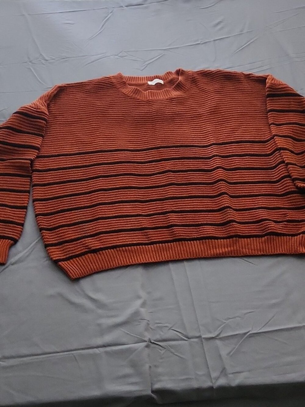 Chic Soul Plus 1X Orange Black Striped Knit Crew Neck Sweater